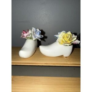 Set Of 2 Vintage Coalport Bone China Flower Bouquet Shoe
